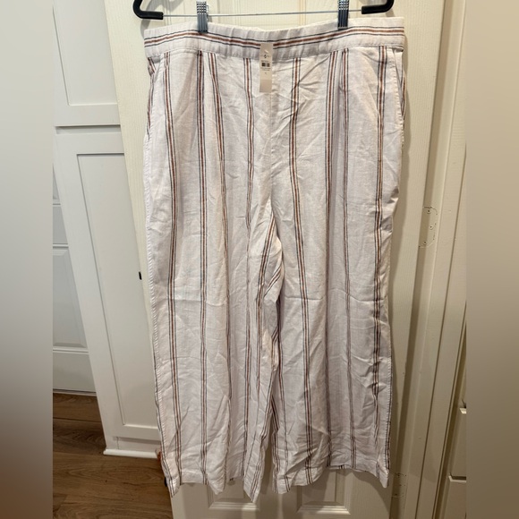 Lou & Grey Linen Blend Striped Wide Leg Pants XL Neutral Summer NWT - Picture 2 of 6
